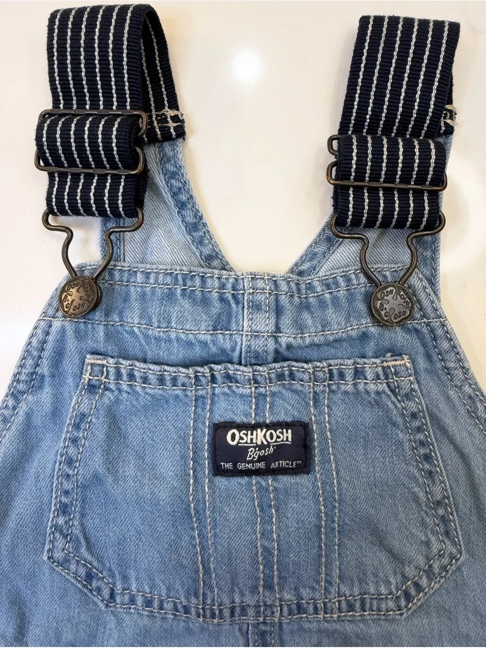 OshKosh B’gosh Denim Shortalls Overalls 3T Striped Straps